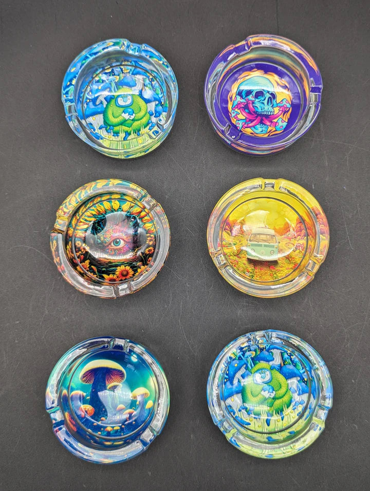 PULSAR DESIGN SERIES ROUND GLASS ASHTRAY | 3.4" | ASSORTED DESIGNS