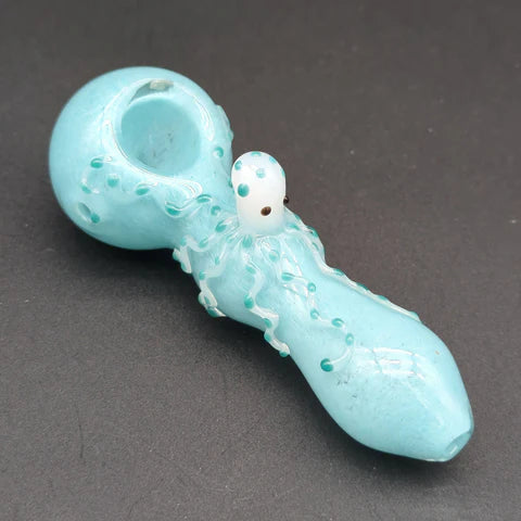Cool Blue Octopus Glass Spoon Pipe 4"