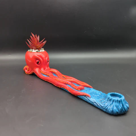 Fujima Octopus Incense Burner w/ Faux Plant | 12.5"