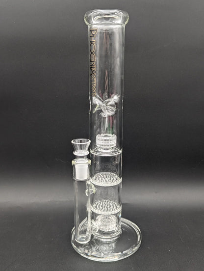 PHOENIX GLASS 14" CLEAR QUAD PERC TUBE