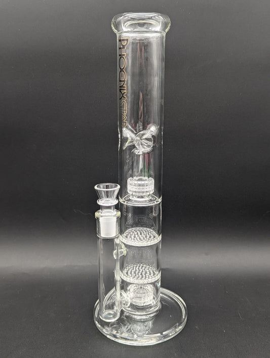 PHOENIX GLASS 14" CLEAR QUAD PERC TUBE