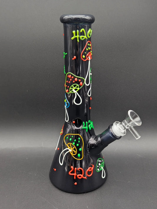 GLOW IN THE DARK 420 MUSHROOM BEAKER| 9.5"