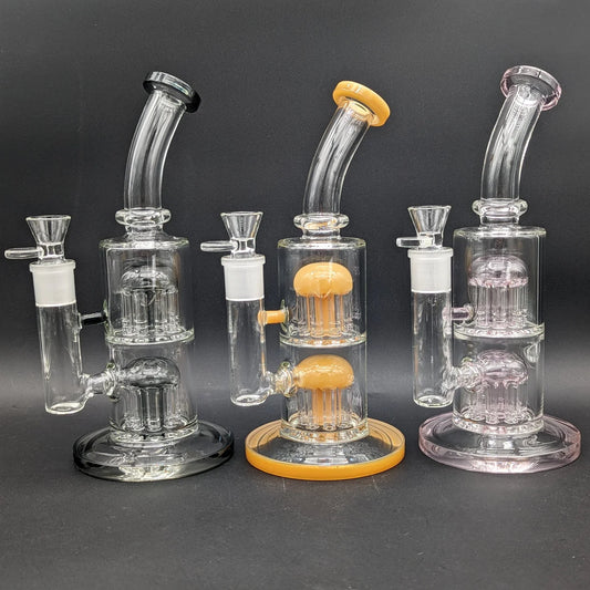 11" DUAL 8 ARM TREE PERC BONG W/ BENT NECK