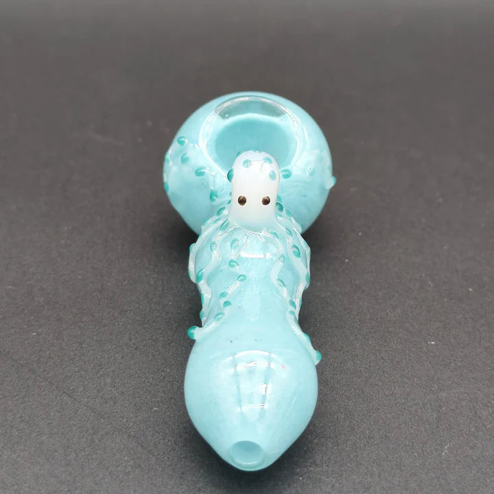 Cool Blue Octopus Glass Spoon Pipe 4"