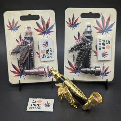 Hemp Leaf Metal Hand Pipe | 3.5"