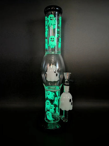 Pulsar Glow In the Dark Ghosty Glass Bong| 15.25"